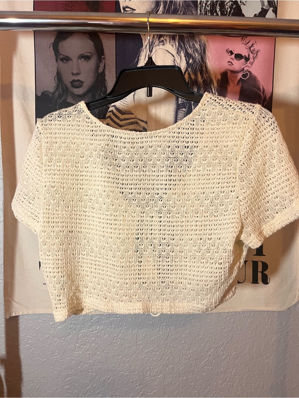 SHEIN Cream Crochet Tie Front Short Sleeve Cardigan Shrug Women’s One Size - Picture 3 of 3